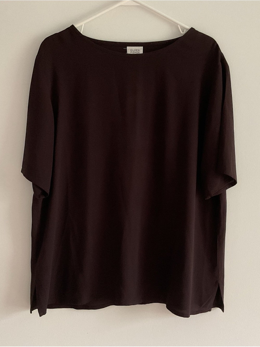VTG Eileen Fisher Silk Pullover Brown Short Sleeve Top Size L Career Office